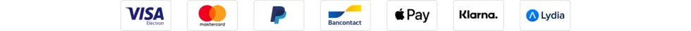 Paiement sécurisé : Visa, Mastercard, PayPal, Bancontact, Apple Pay, Klarna, Lydia